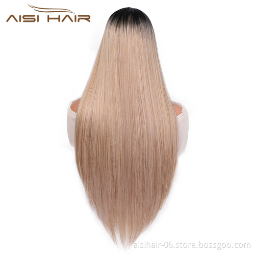 Aisi Hair New Design Long Silky Straight Wigs Ombre Blonde Swiss Lace Wig Synthetic Hair Lace Frontal Wigs For Black Women